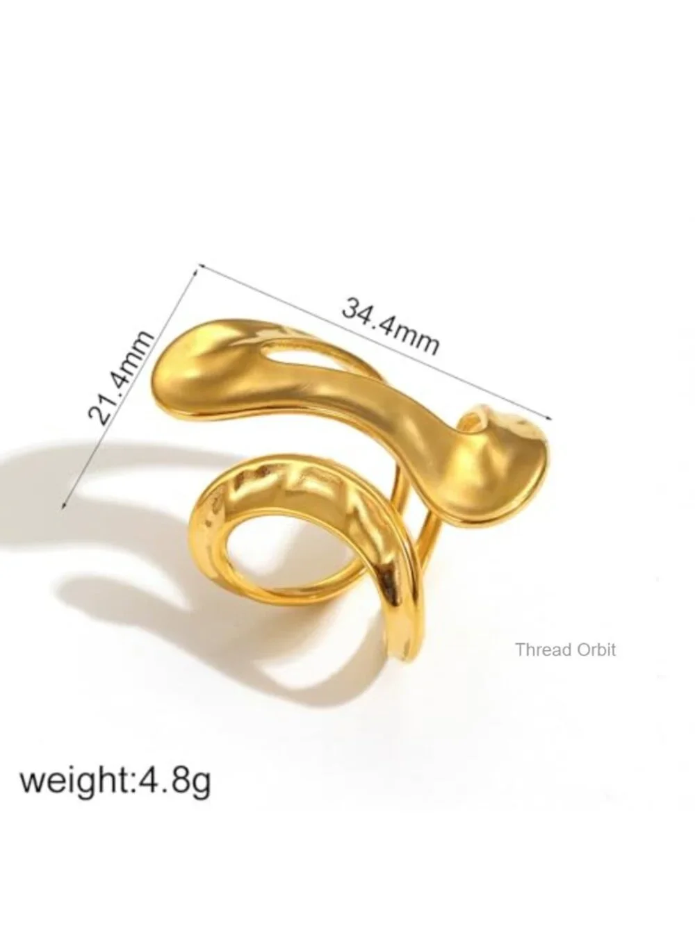 Asymmetrical Wavy Curve Chunky Ring, Adjustable Stainless Steel Statement Ring